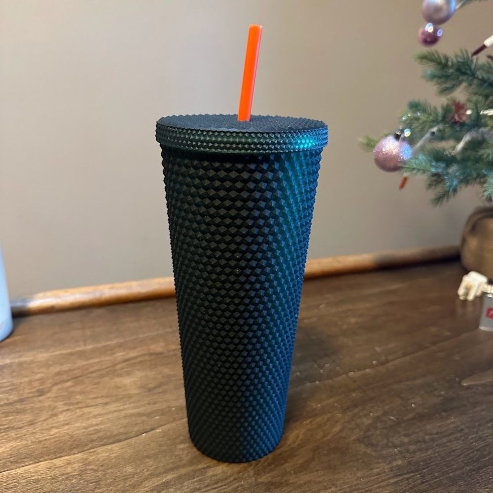 Starbucks Diamond Studded Tumbler Cold Beverage Cup 24oz Dark Emerald Green (no